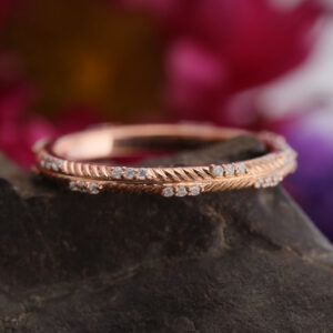 14K/18K Gold Alternative Chevron Herringbone Cut Paved Round Diamond Ring