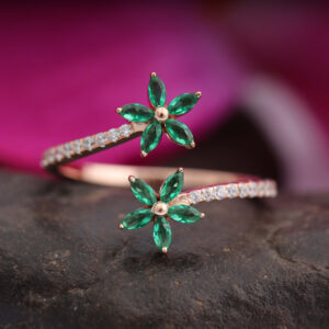 14K/18K Nature Inspired Leaf Marquise Cut Emerald Bypass Ring