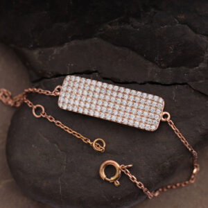 14K/18K Gold Paved Round Diamond Bar Bracelet For women