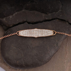14K/18K Gold Paved Round Diamond Bar Bracelet For Women