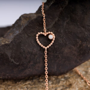 14K/18K Gold Solitaire Bezel Set Round Diamond Heart Shape Bracelet