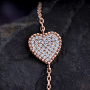 14K/18K Gold Heart Shape Paved Round Diamond Bracelet