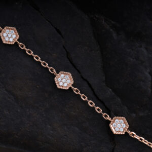 14K/18K Gold Hexagonal Shape Paved Round Diamond Bracelet For Women