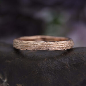 14K/18K Gold 3 MM Nature Inspired Bark Texture Ring