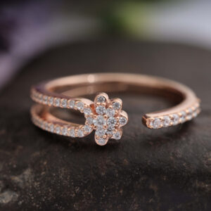 14K/18K Gold Paved Round Diamond Cluster Open Cuff Ring