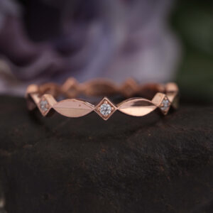 14K/18K Gold Stackable Alternative Paved Round Diamond Ring